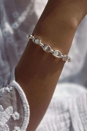Laundry B Free Spirit Stretch Stacker Bracelet Moon Stone Loop Link Silver